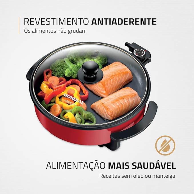 MONDIAL Panela Elétrica Redonda, Vermelho, 1200W, 110V - PE-28