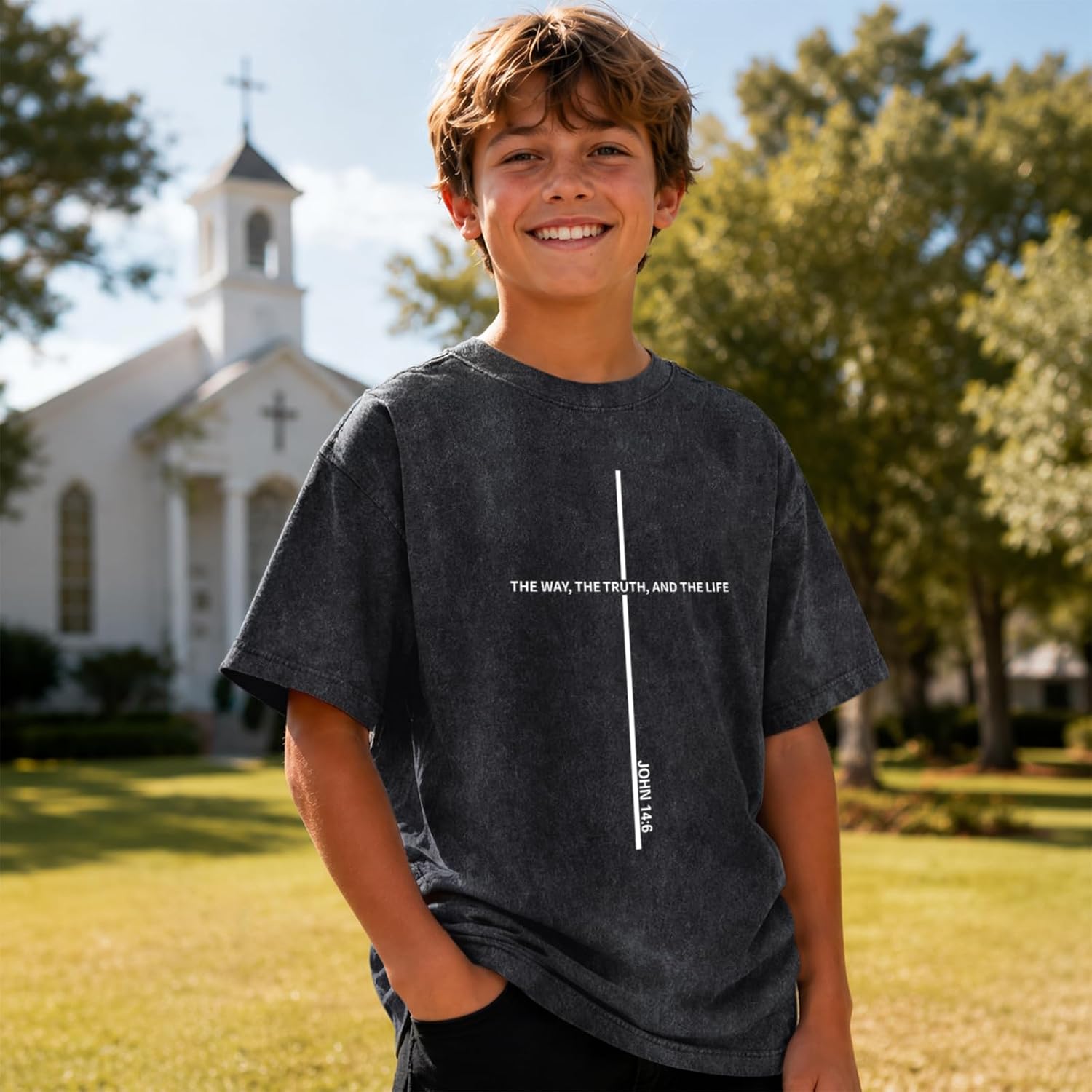 Boys Christian Shirts for Kids Jesus God Bible Verse Religious Faith T Shirt Youth Acid Wash Cross Graphic Tees Tops