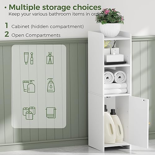 Miniatura 7 de BEWISHOME Armario de baño pequeño, gabinete de almacenamiento estrecho con estantes antipunta y ajustables, organizadores de baño y armarios de