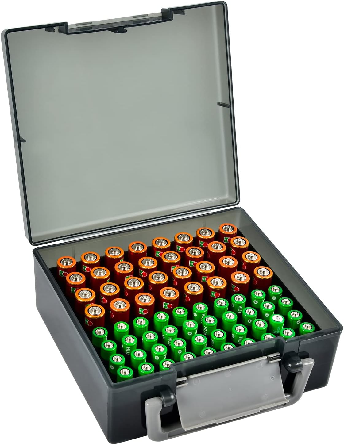 Battery Storage Organizer Holder Holds 72 AA AAA Batteries, Box Cases Garage Container, Home Drawer Organization Dispenser (Case Only) (Gray)