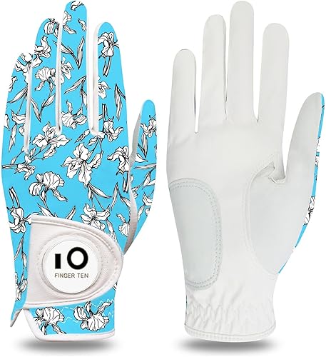 FINGER TEN Guantes de golf para mujer, mano izquierda y derecha, de cuero, con marcador de bola, guantes de colores para mujeres diestras y zurdas,