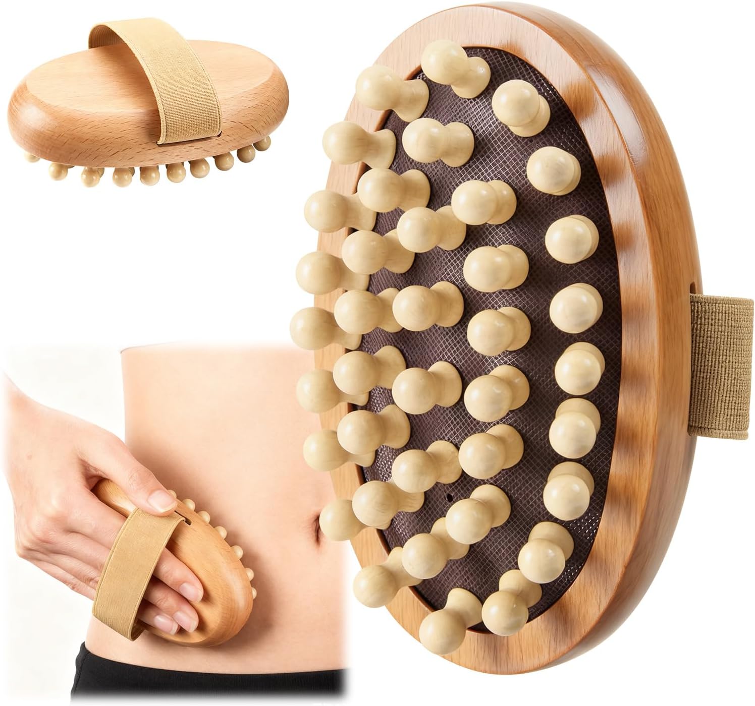 2 PCS Meridian Massage Brushes, Wood Therapy Massage Tools with Essential Oil, Handheld Meridian Brush for Belly Fat, Full Body Relaxation Cellulite Pressure Brushes for Legs, Arms, Back (Brown)