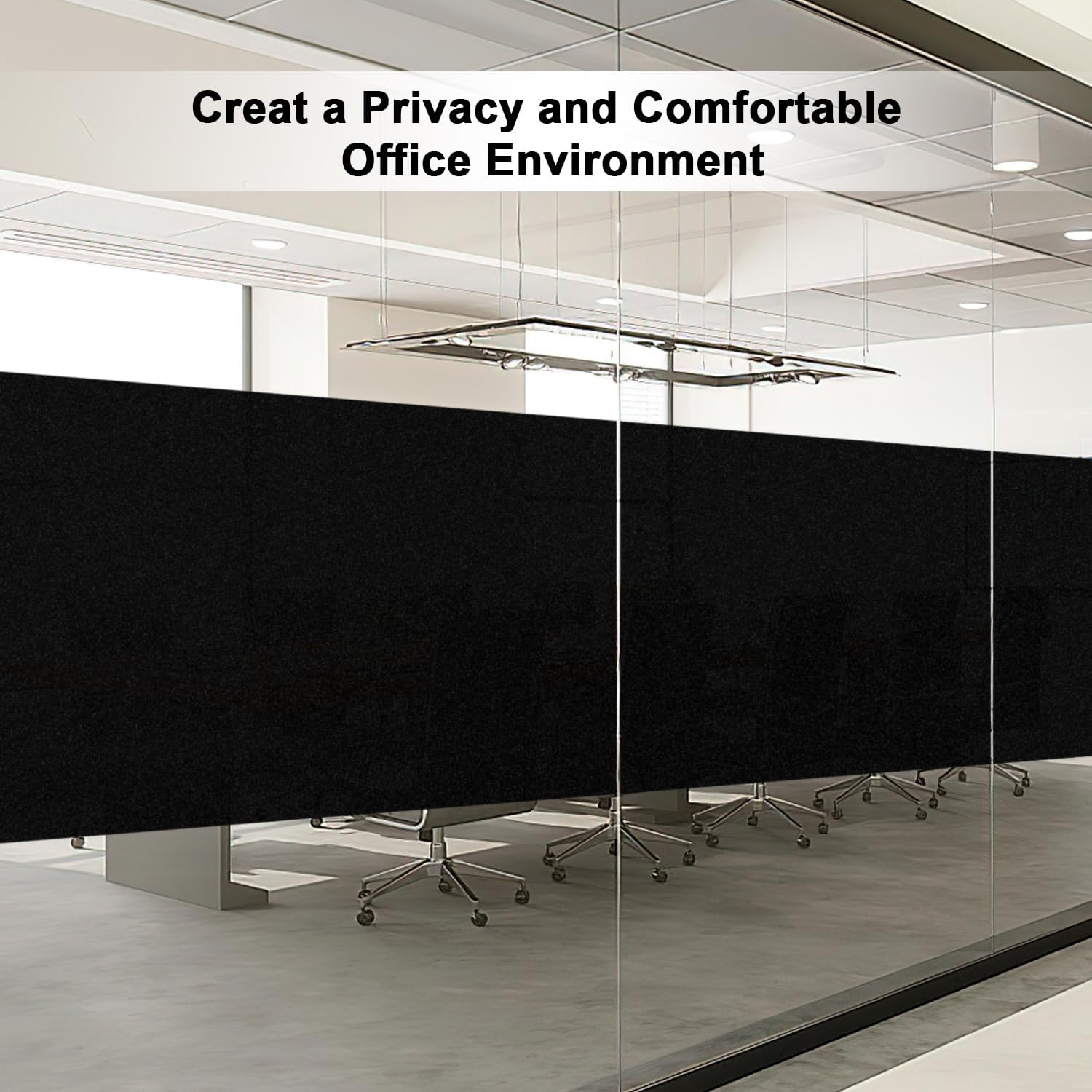 Blackout Window Privacy Film Day and Night Light Blocking Static Cling Frosted Window Tint Non-Adhesive Anti-UV Decorative Black Door Stickers for Home Office (Black, 45x200cm)