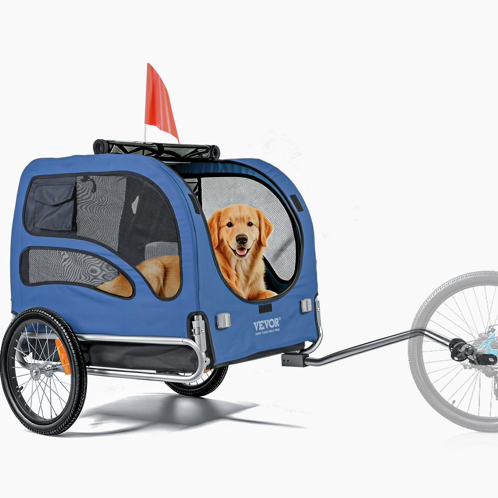 VEVOR Dog Bike Trailer, Supports up to 100 lbs, Pet Cart Bicycle Carrier, Easy Folding Frame with Quick Release Wheels, Universal Bicycle Coupler, Reflectors, Flag, Collapsible to Store