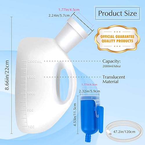 Miniatura 6 de Portable Urinals for Men, OOCOME Men Urinal Bottle Spill Proof Reusable Male Pee Bottle Camping Toilet Thicken Men's Potty 2000 ml 47.2" Long Tube