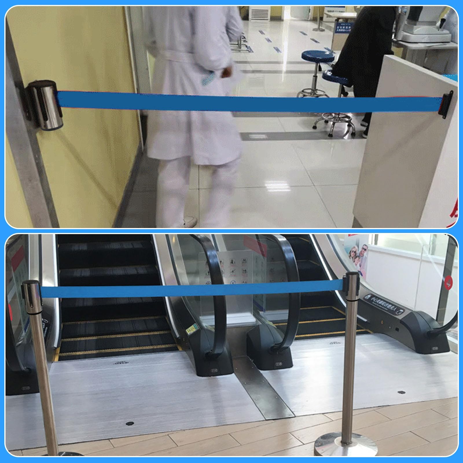5M Cinturón Barrera Retráctil para Montaje en Pared Queue Barrier Seguridad Barrera Cinturón Queue Barrier Acero Inoxidable Cinturón de Seguro para Crowd Control Azul