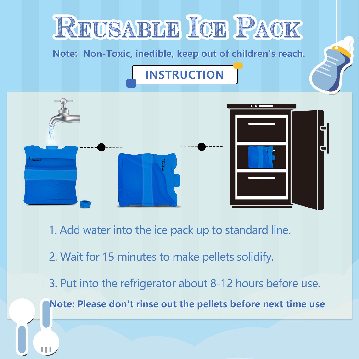 Teamoy Mattonelle Ghiaccio per Biberon, Mattonelle Refrigeranti per Borse Termiche, Borsa Termica Porta Pranzo, Borse Frigo o Borse da picnic