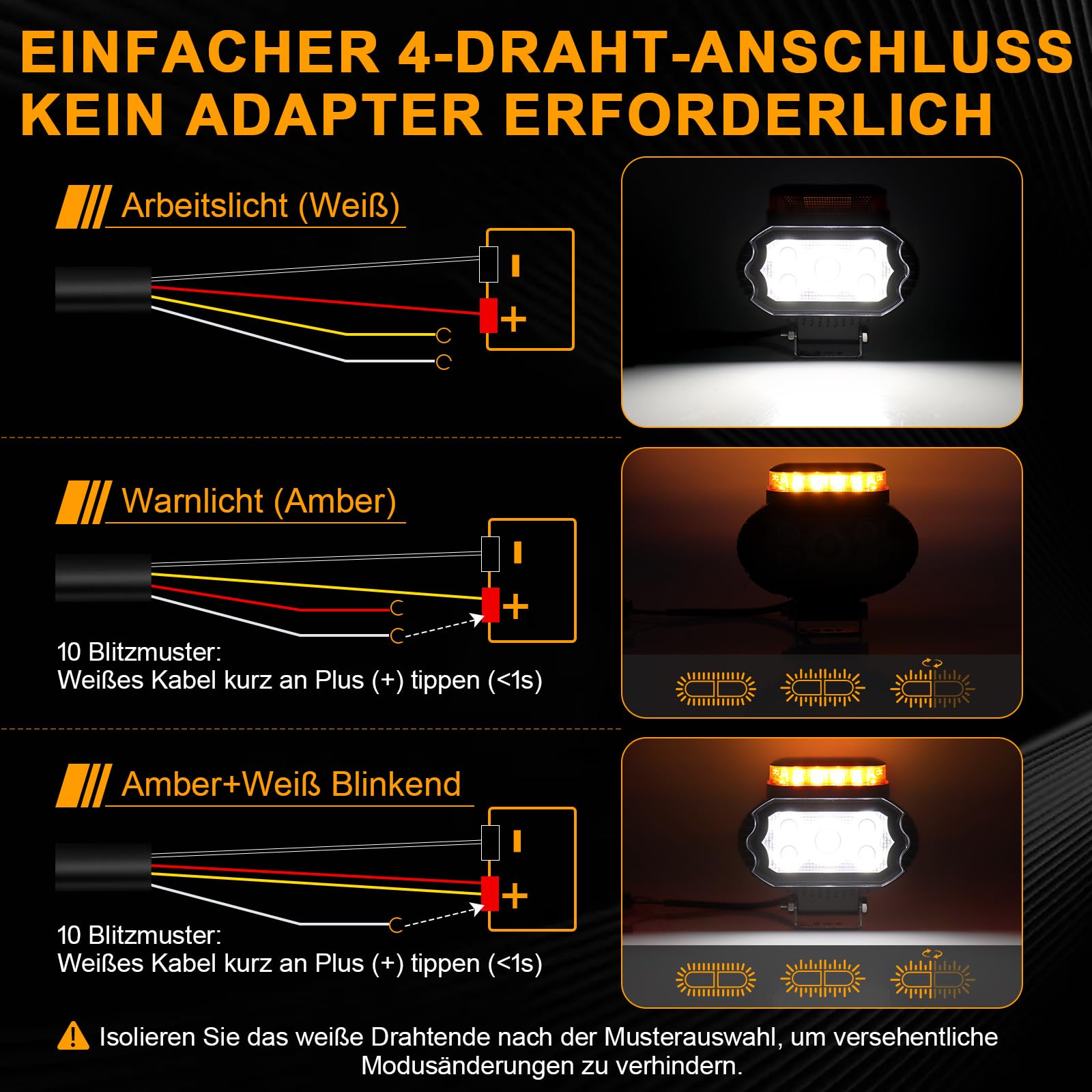 2-in-1 LED Arbeitsscheinwerfer 12V/24V Flutlicht mit Bernstein Warnlicht