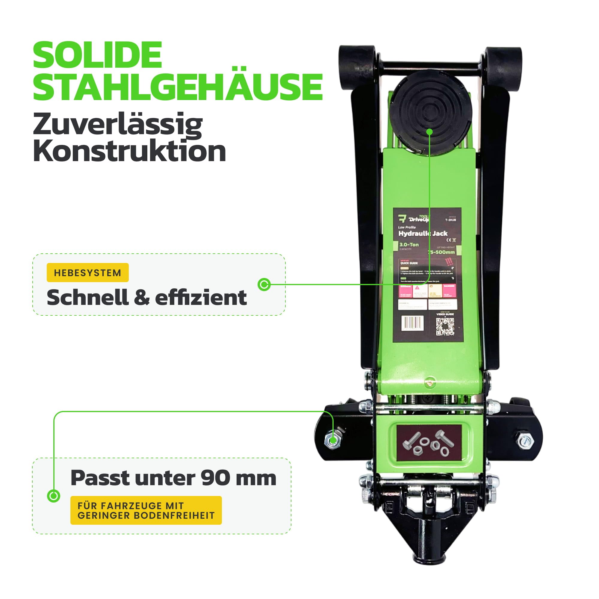 2026 Modell – HYDRAULISCHER WAGENHEBER 3T – TÜV-Zertifiziert, Flacher Wagenheber Hydraulisch mit Doppelzylinder – 75–505 mm Hubhöhe – Extra Stabiler Rangierwagenheber 3 Tonnen für PKW & SUV