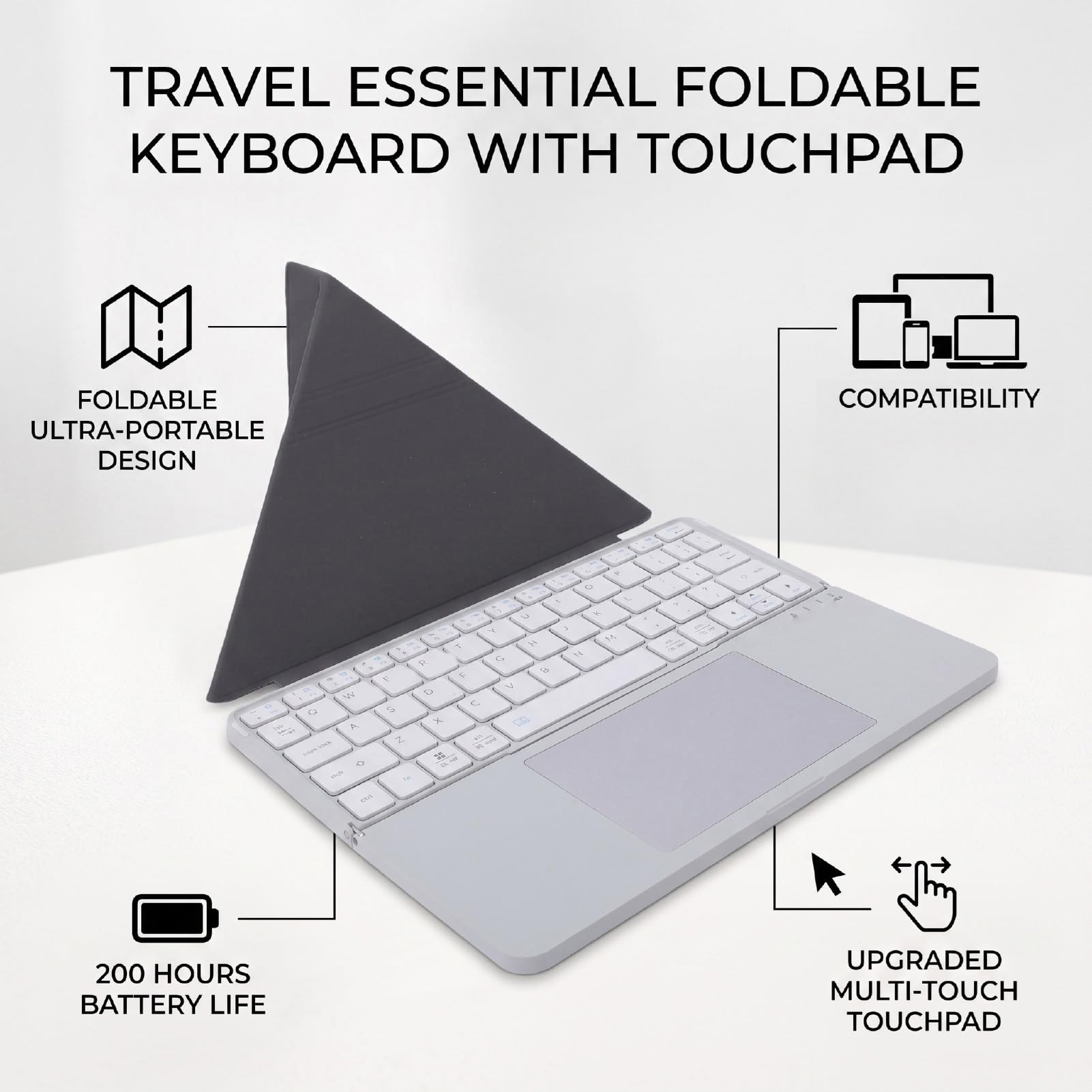 Dpofirs Teclado Bluetooth Portátil con Panel Táctil, Diseño Compacto