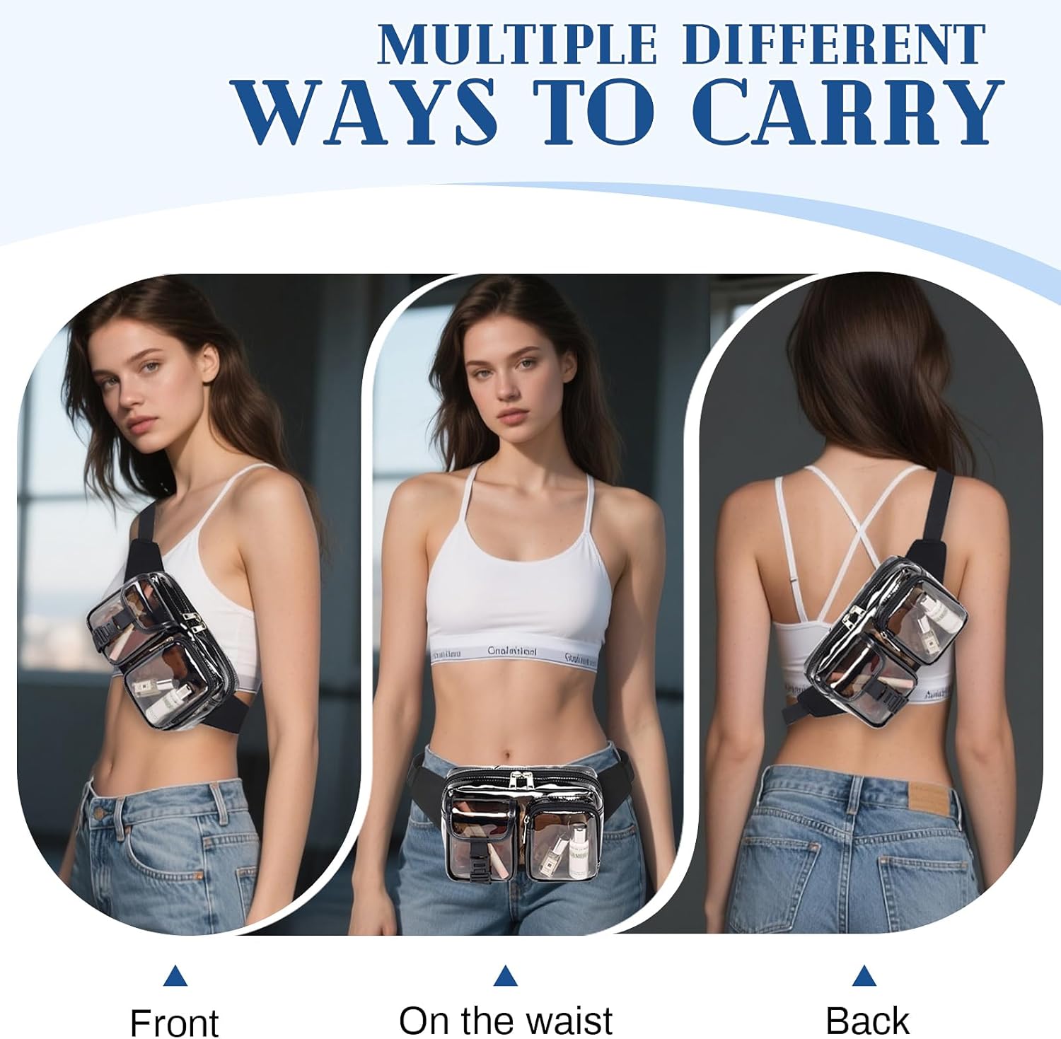 Fanny Pack Clear Stadium Bag Fashion See Through Waist Pack Transparent Belt Bag for Women Work, Travel, Semi-black - Image 6