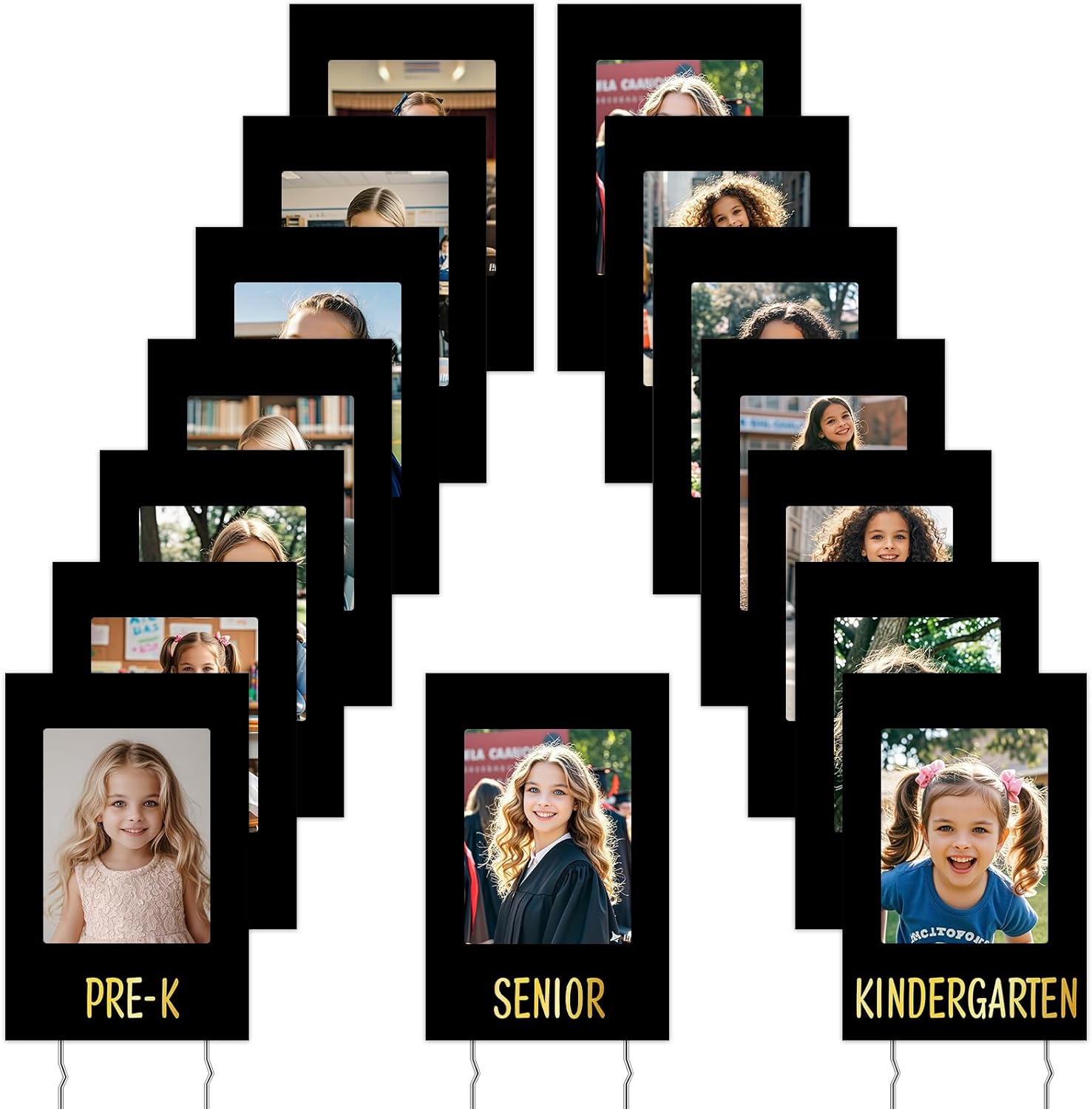 14 Pcs Graduation K-12 Yard Sign Display Photo 12 x 18 Inches Class of 2026 School Years Yard Sign with Pictures Display for Grad Party Walkway Lawn Decoration(Solid Color,Black)
