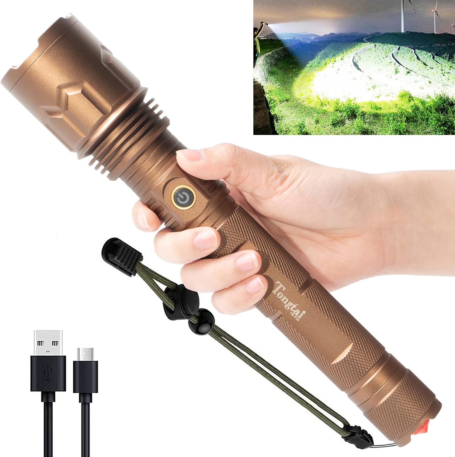 Tongtai Rechargeable LED Flashlight,120000 High Lumen Brightest