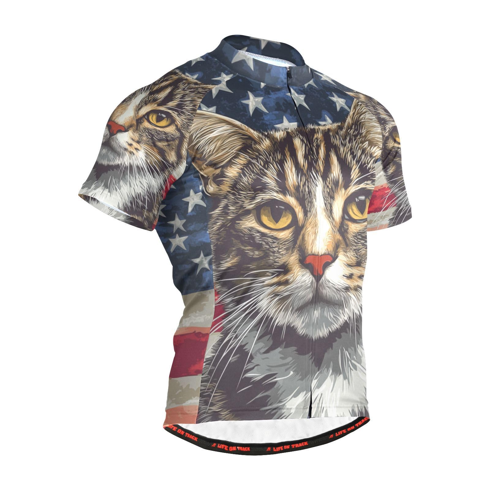 JHKKU Men's Cycling Bike Jersey Short Sleeve Moisture Wicking, Breathable, Quick Dry Biking Shirt with 3 Rear Pockets