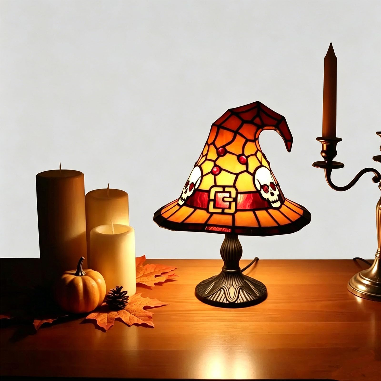 PVCFJYH Stained Glass Witch Hat Lamp-halloween Decorations, Handcrafted Retro Resin Witch Lamp, Gothic Wizard Hats Night Light, Stained Glass Lamps for Bedroom, Bookshelf and Room Aesthetics