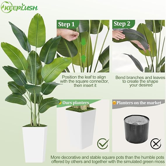 7ft Artificial Bird of Paradise Plants with White Planter, Tall Tropical Palm Tree with 13 Banana Leaves, Artificial Silk Plants Indoor for Office Floor Room Decor