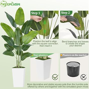 7ft Artificial Bird of Paradise Plants with White Planter, Tall Tropical Palm Tree with 13 Banana Leaves, Artificial Silk Plants Indoor for Office Floor Room Decor