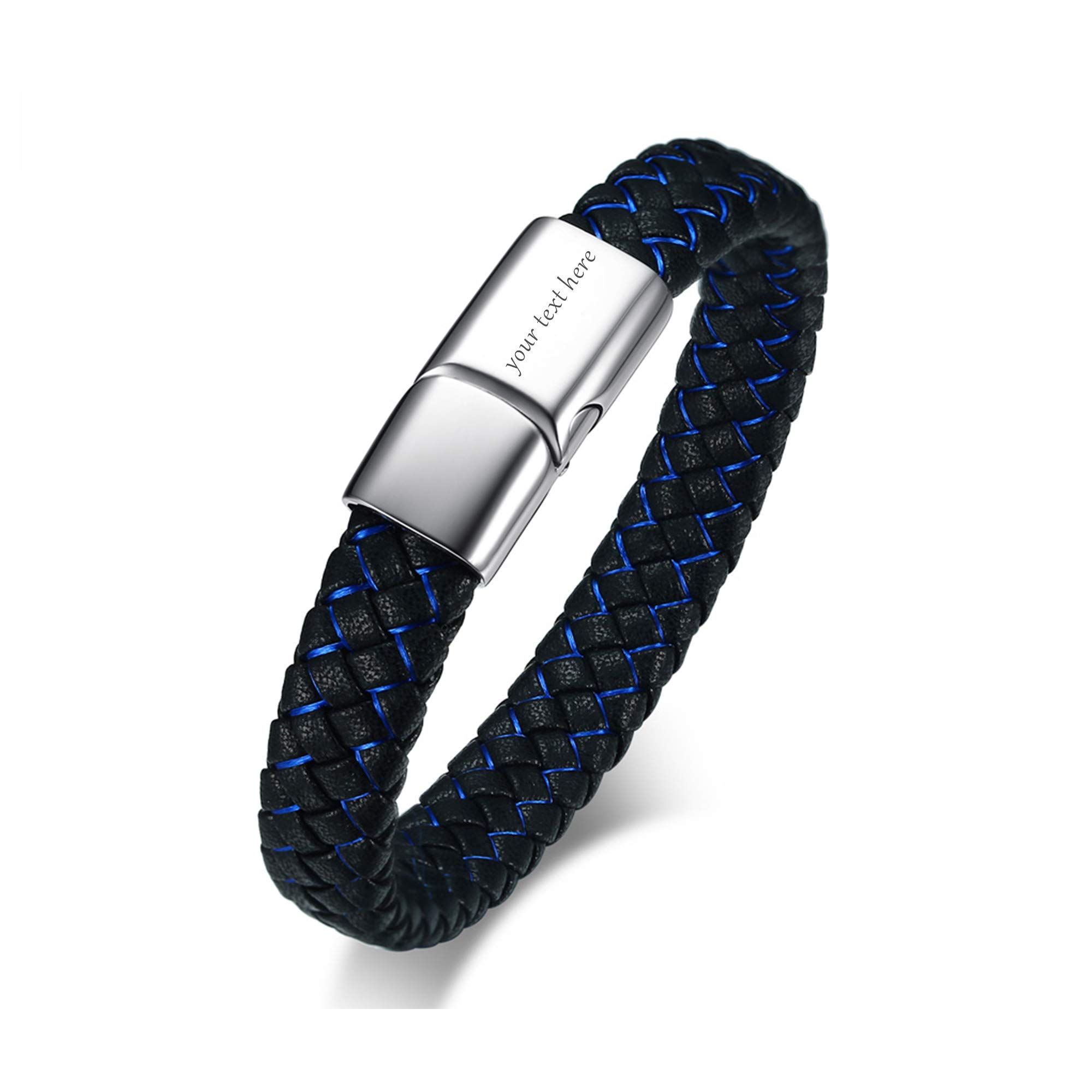 Free Custom Leather Bracelet for Men, Name Engraving Bracelets Personalized  Wristband Stainless Steel Magnet Clasp Jewellery Anniversary Birthday Gift