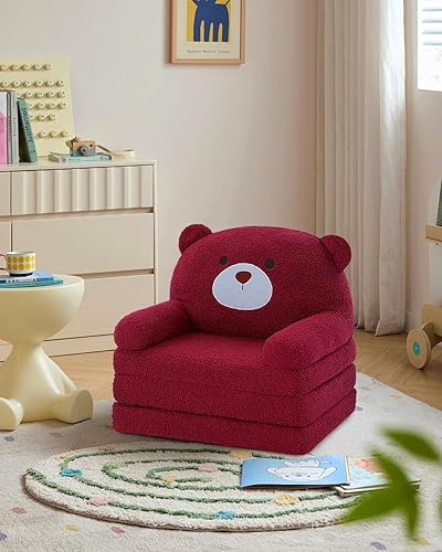 Miniatura 6 de MOONBEEKI Comfy - Silla para niños pequeños, sofá plegable para bebés, sofá plegable de felpa para niñas y niños de 1 a 3 años (oso rosa)