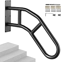VEVOR 32" U-Shaped Outdoor Handrail Wall Mount Safety Rail for 1-3 Steps - Matte Black, 440 lbs Capacity for Elderly, Kids