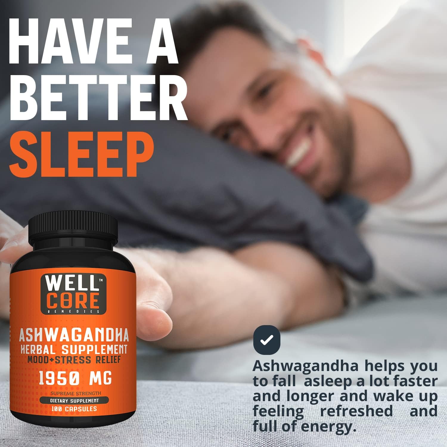 WELL CORE REMEDIES Organic Ashwagandha Root Powder - Herbal Supplement for Stress Relief, Mood Enhancer, Vitality, Energy Boost, Improved Focus, Better Sleep, Immune Support - 100 Veggie Capsules