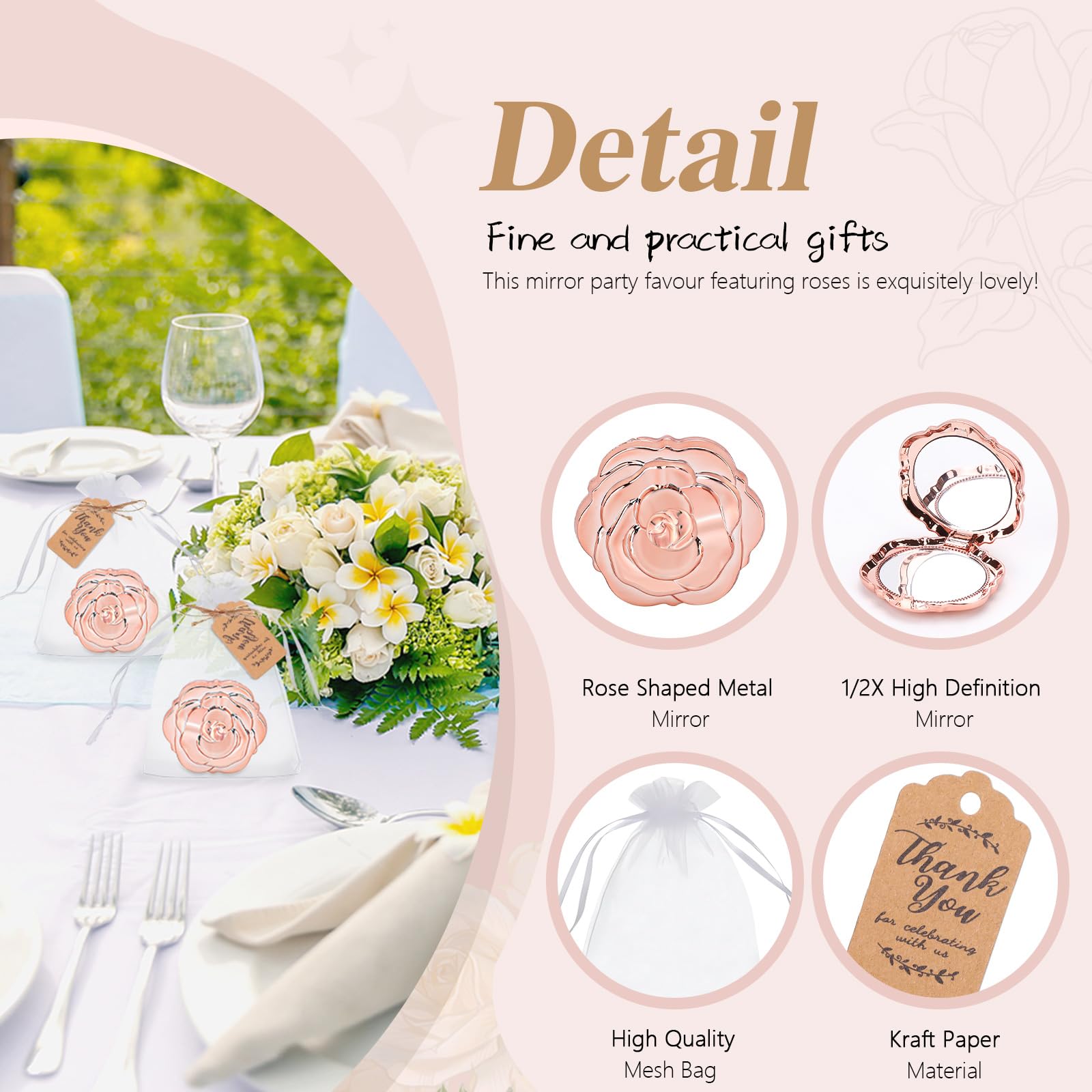 Espejos compactos rosas a granel 30 unidades recuerdos boda regalos despedida soltera espejos plegables forma rosa