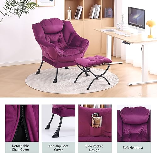 Miniatura 4 de Lita Silla relajada con otomana, tapizado ornamental, moderno de ocio, contemporáneo para lectura con reposabrazos y un bolsillo lateral para sala