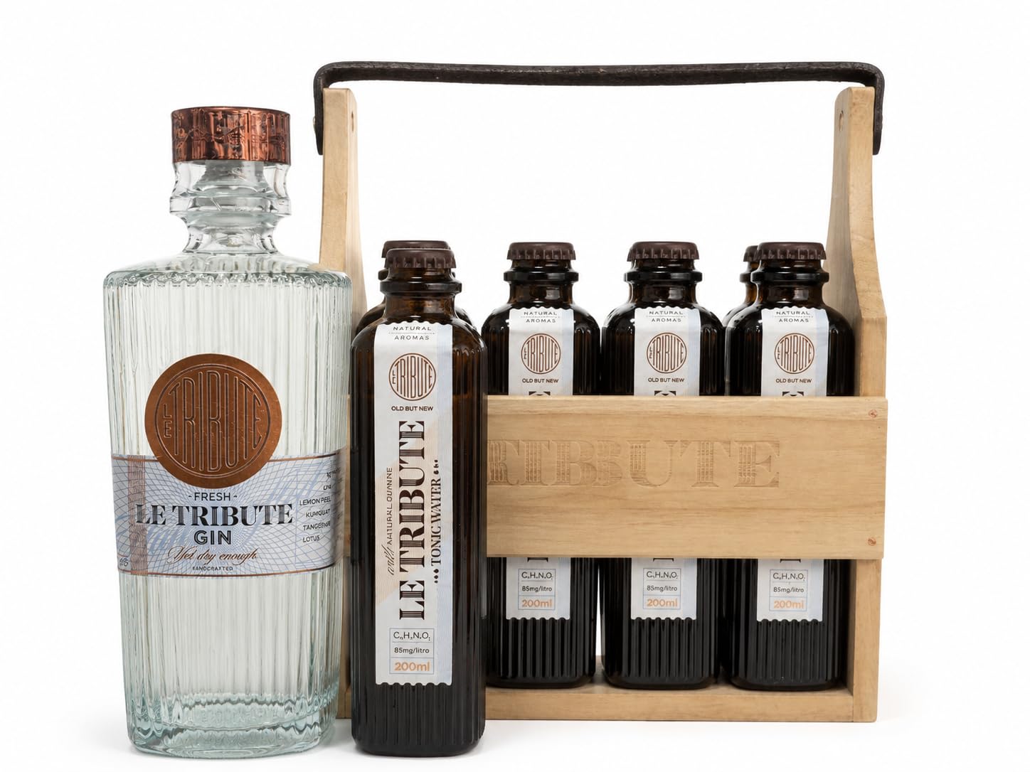 Pack Premium Le Tribute Gin con Caja de Madera y 6 Tónicas de Regalo | Estuche Gourmet para Regalo-MYSECRETWINE-