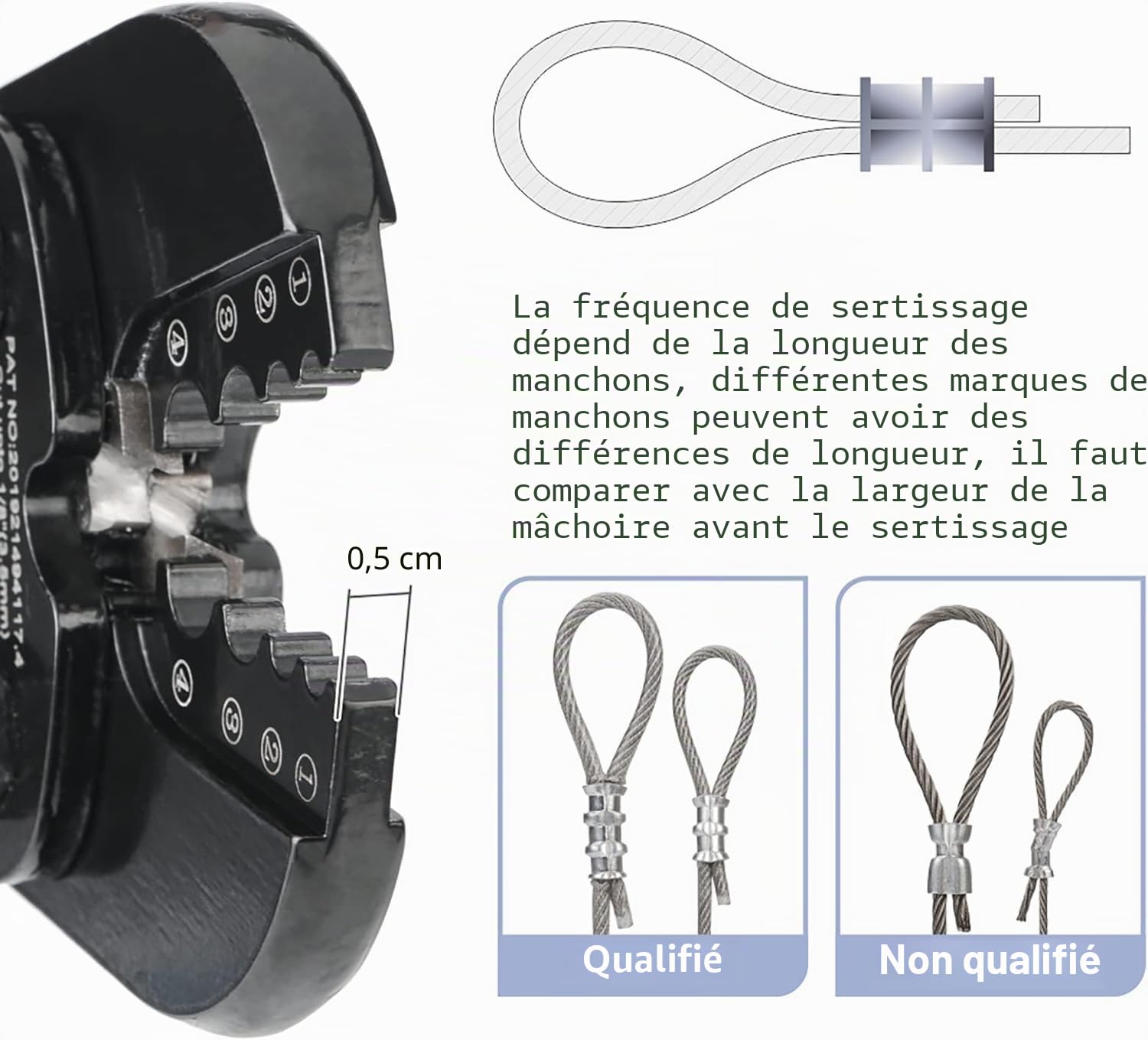 iCrimp Kit d'outils à sertir pour câble métallique avec cutter, 330 manchons et 45 dés à coudre | Swager robuste pour la pêche, les balustrades, les terrasses et les projets de câbles métalliques en plein air