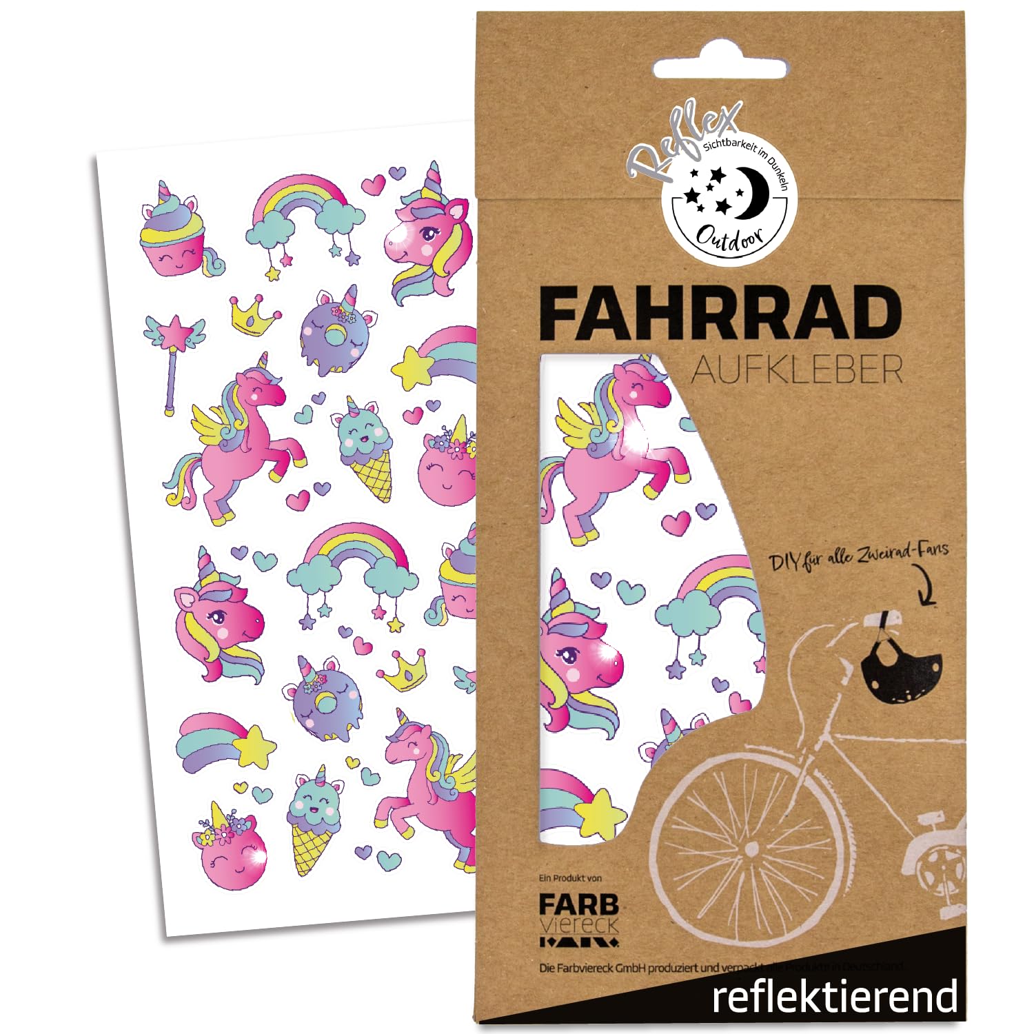 Farbviereck Colourful Unicorn Sticker Reflective Weatherproof For Bicycle, Scooter, Pram, Helmet, Unicorn Sticker As Bicycle Sticker, Unicorns R0011