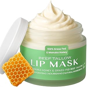 Body Restore Grass Fed Beef Tallow Lip Mask, with Manuka Honey Christmas Stocking Stuffers, White Elephant, Hydrating Moisture, Travel Essentials, Self Care, Birthday Gifts for Women, Men Bergamot