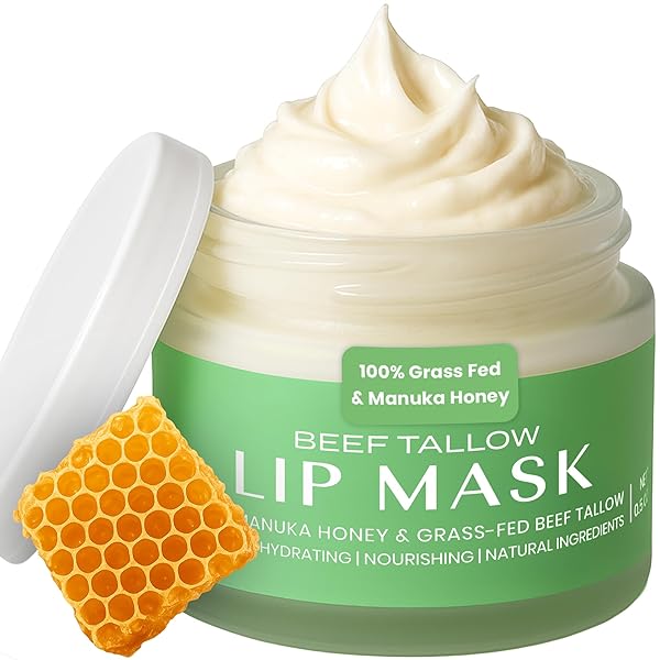 Body Restore Grass Fed Beef Tallow Lip Mask, with Manuka Honey Christmas Stocking Stuffers, White Elephant, Hydrating Moisture, Travel Essentials, Self Care, Birthday Gifts for Women, Men Bergamot