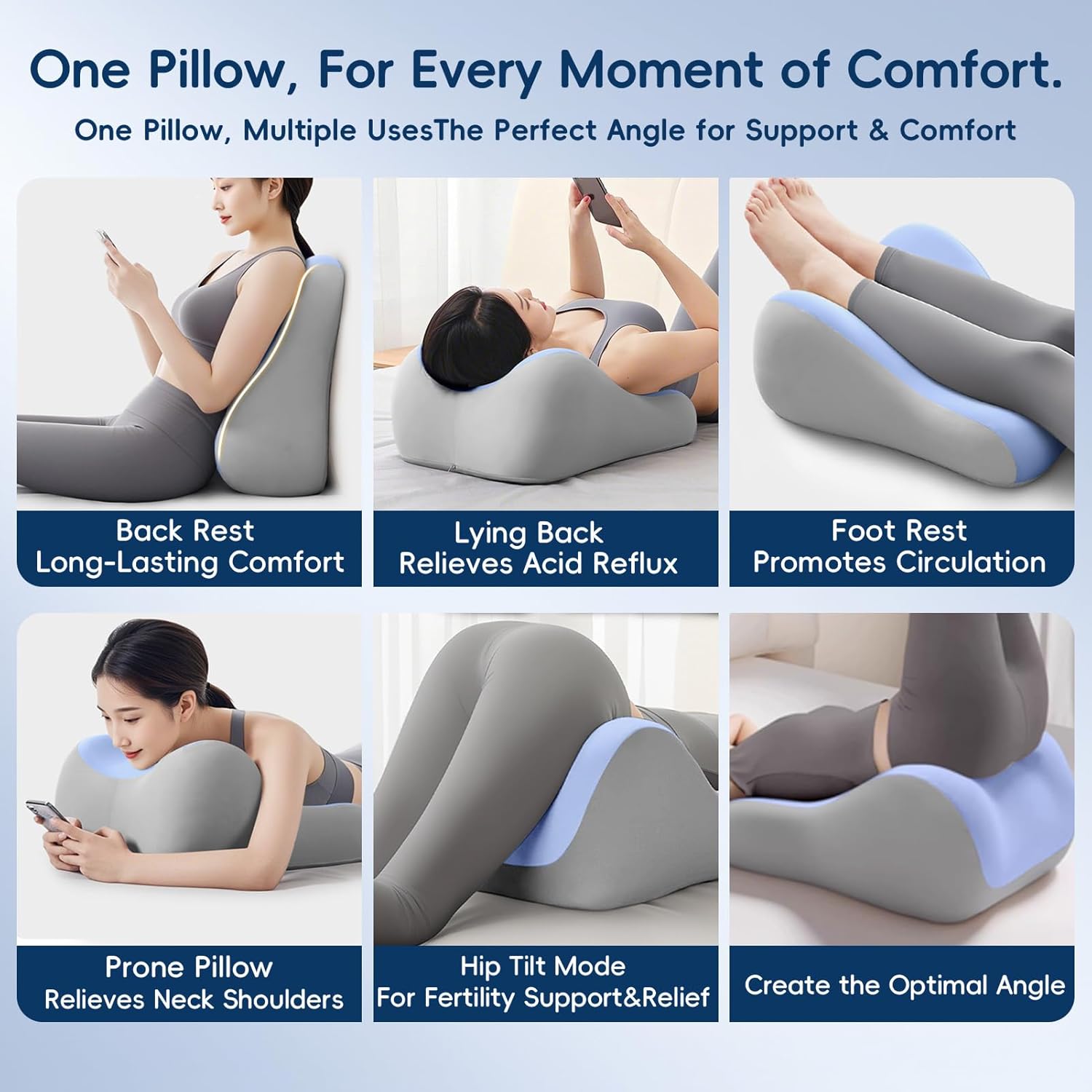 Natural Latex Wedge Pillow for Couples & Maternity - Ergonomic Support Cushion for Back, Waist & Leg Relief - Multi - Functional Body Positioner, Blue