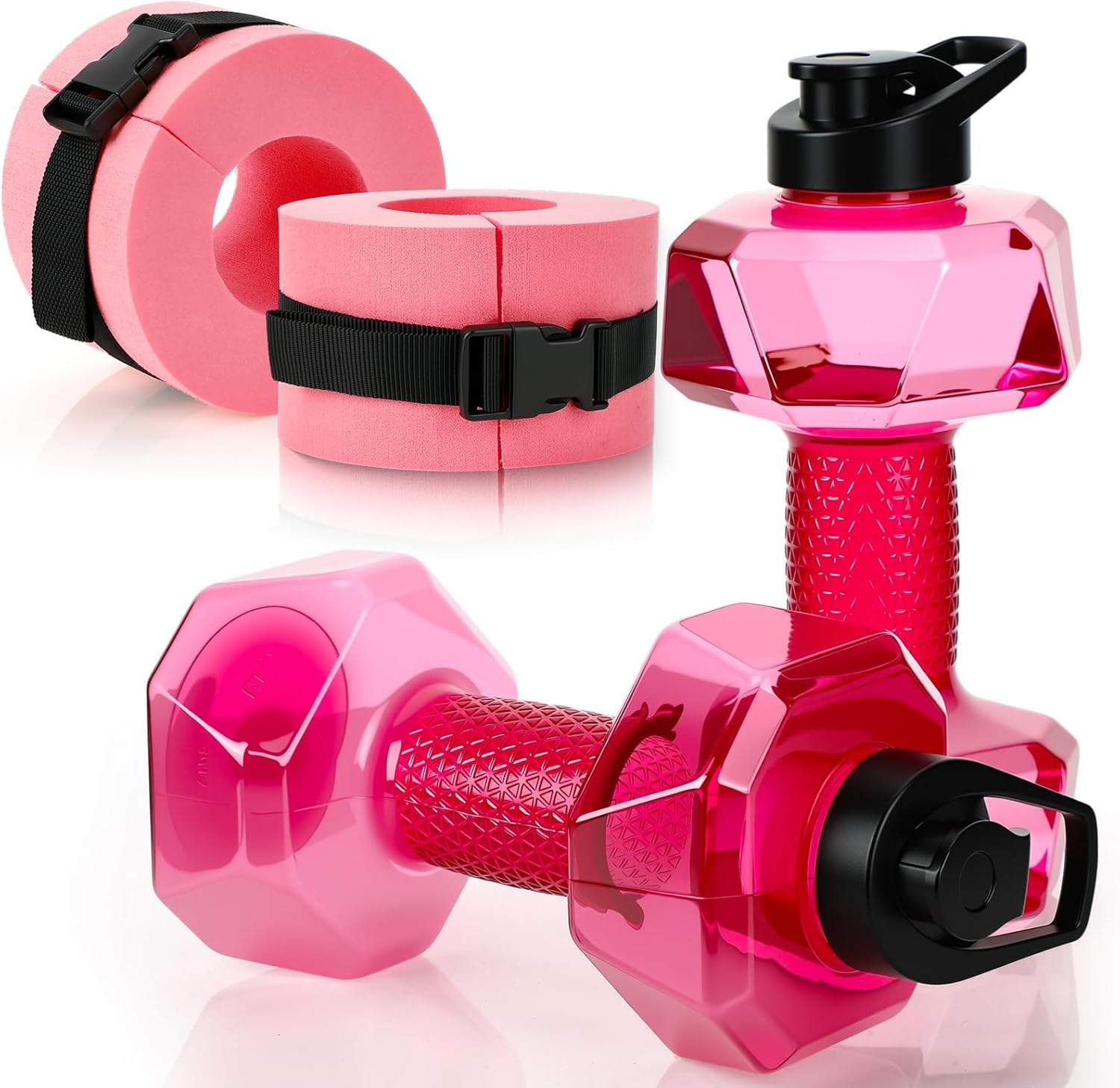 4 Pcs Water Aquatic Exercise Set 2 Ankle Wrist Swimming Weights 2 Water Aquatic Exercise Dumbbells PE Materials Dumbbell Aerobics with Non Slip Handle for Swim Pool Fitness Equipment