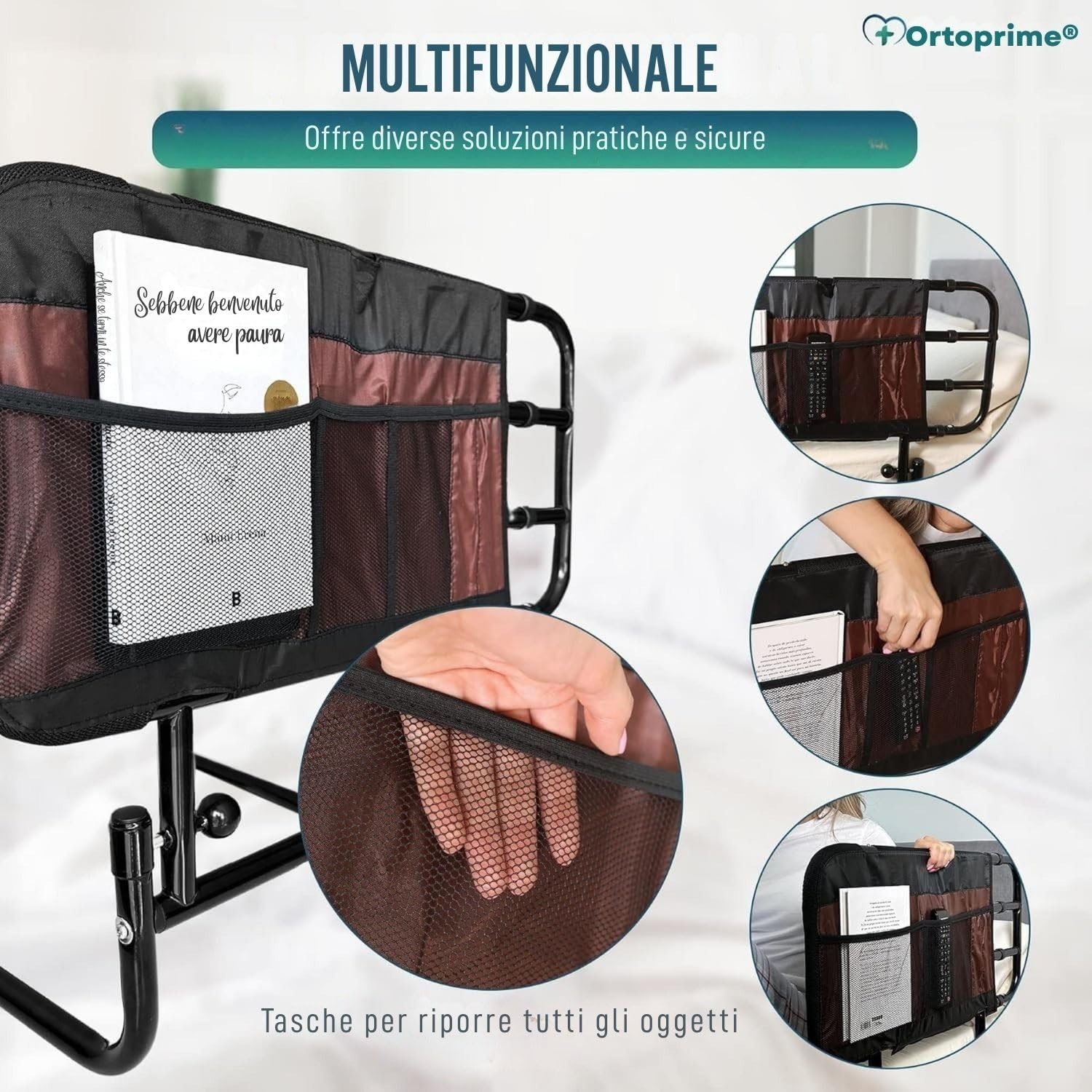 OrtoPrime Sponda Letto Anziani Anticaduta – Maniglia Assistenza Letto Regolabile – Sponde per Letto Anziani – Barriera Letto – Sbarra Letto per Alzarsi in Sicurezza