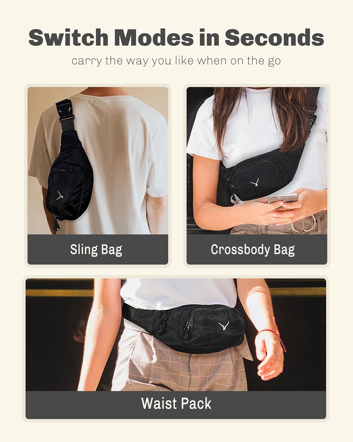 Hynes Eagle Fanny Pack Belt Bag for Women Men Fashionable Sling Crossbody Bag Waist Pack with Adjustable Strap Black - Image 8