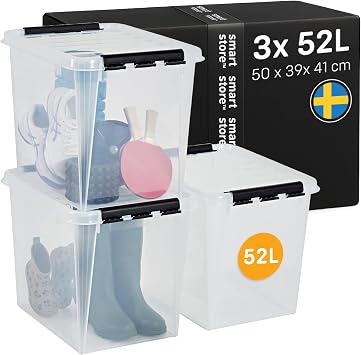 SmartStore - 3x Plastic Storage Box with Lid Classic 52L 50x39x41cm |Plastic Storage Drawers with Lid|Food-Safe Material|Kitchen & Organisation|Durable Container for Home & Office|