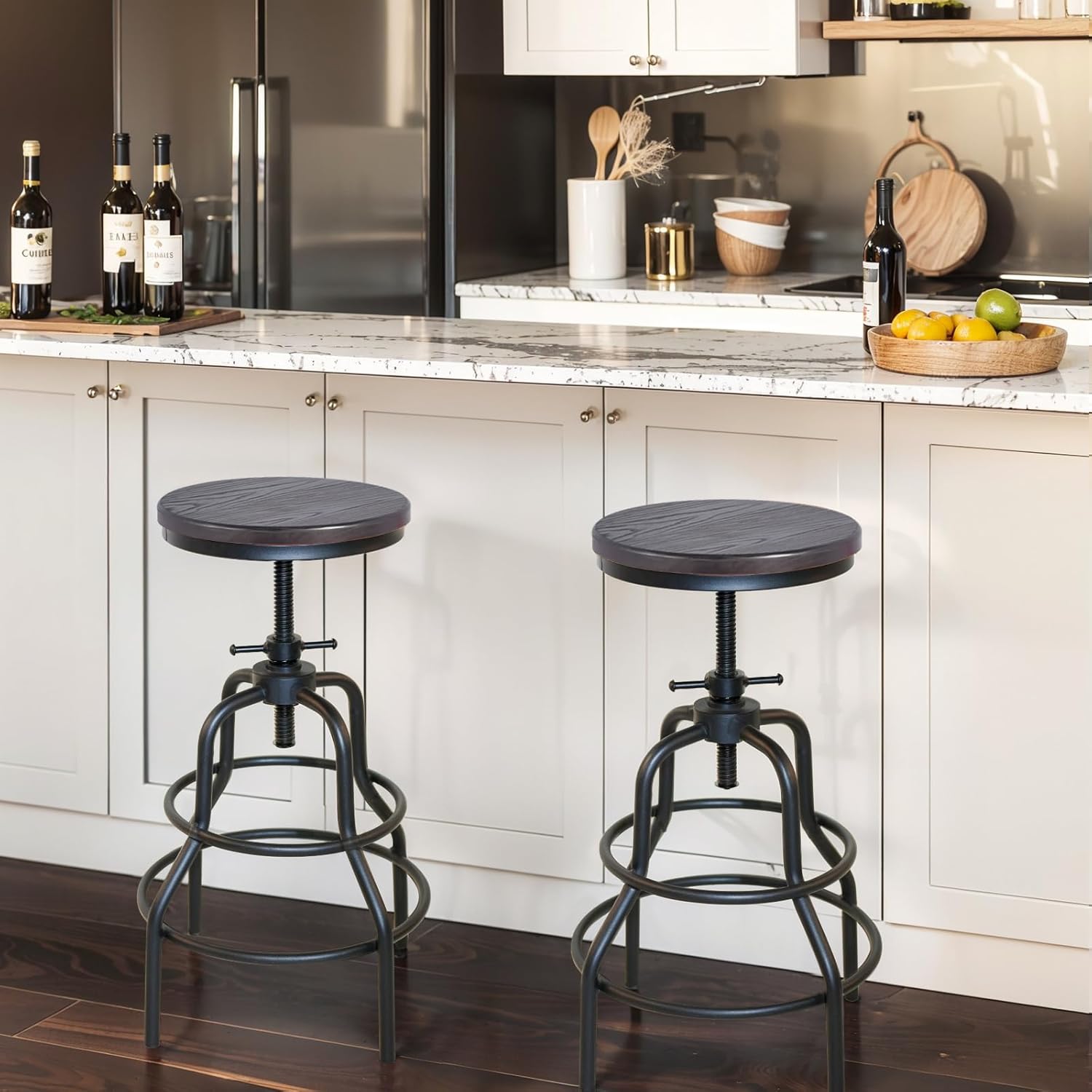 LOKKHAN Vintage Industrial Bar Stool-Rustic Swivel Bar