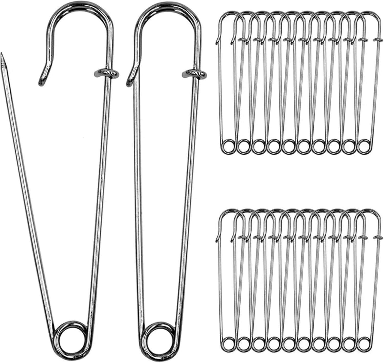 200PCS Extra-Large Steel 75mm(3") Heavy Duty Big Safety Pin Stainless Steel Spring Lock Pins for Clothes Crafts(Gray)