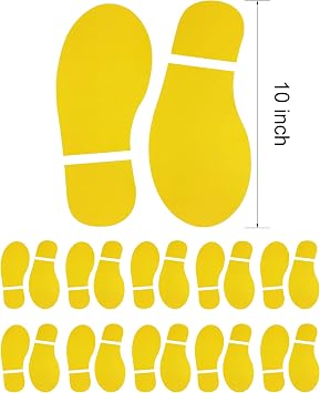 10 Pairs 20 Prints Yellow Adults Size Shoes Footprint Stickers Decals for Floor Wall Stairs to Guide Directions, 10 Inch