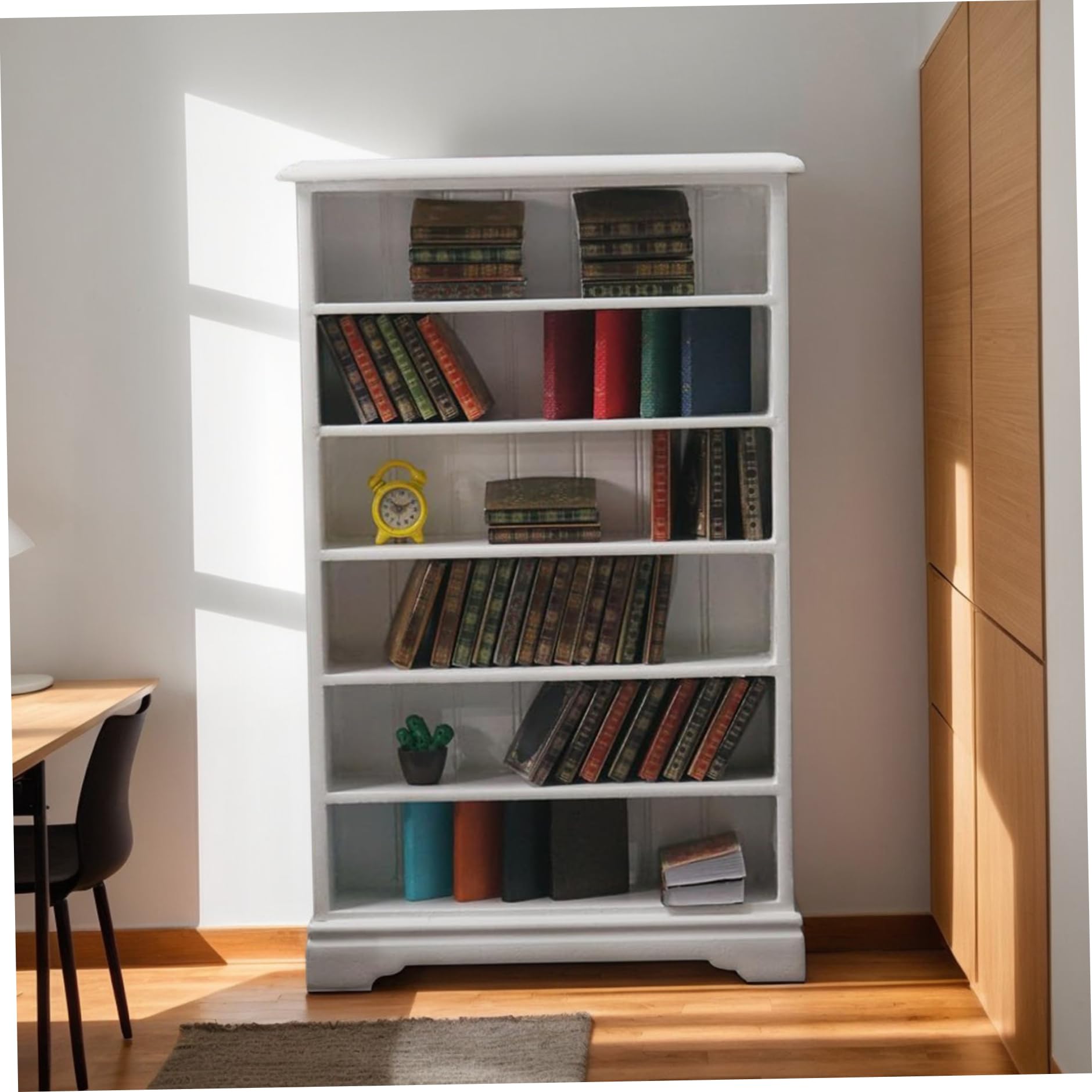 Estantería Mini Para Casa De Muñecas 1:12, De Madera Blanca De 6 Pisos, 9.7x2.5x15.7 Cm, Ideal Para Libros Y Figuras