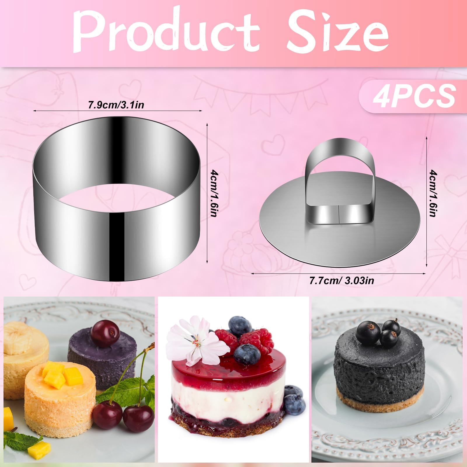 Round Cake Rings Mold,Mini Cake & Pastry Ring,Stainless Steel Mousse Dessert Rings Cake Biscuit Cutter Muffin Baking Molds