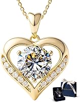 HerMoment 3 Carat Moissanite Heart Necklace 14K Gold Plated Pendant - Romantic Jewelry Gift for Wife Anniversary Birthday Valentine Women