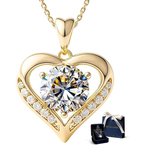 Moissanite Necklace for Women – 14kt Gold Heart Necklaces – Moissanite Pendant for Woman 2-3 Carat - Luxury Love Jewelry Gift for Anniversary, Birthday and Christmas - Jewelry for Wife from Husband