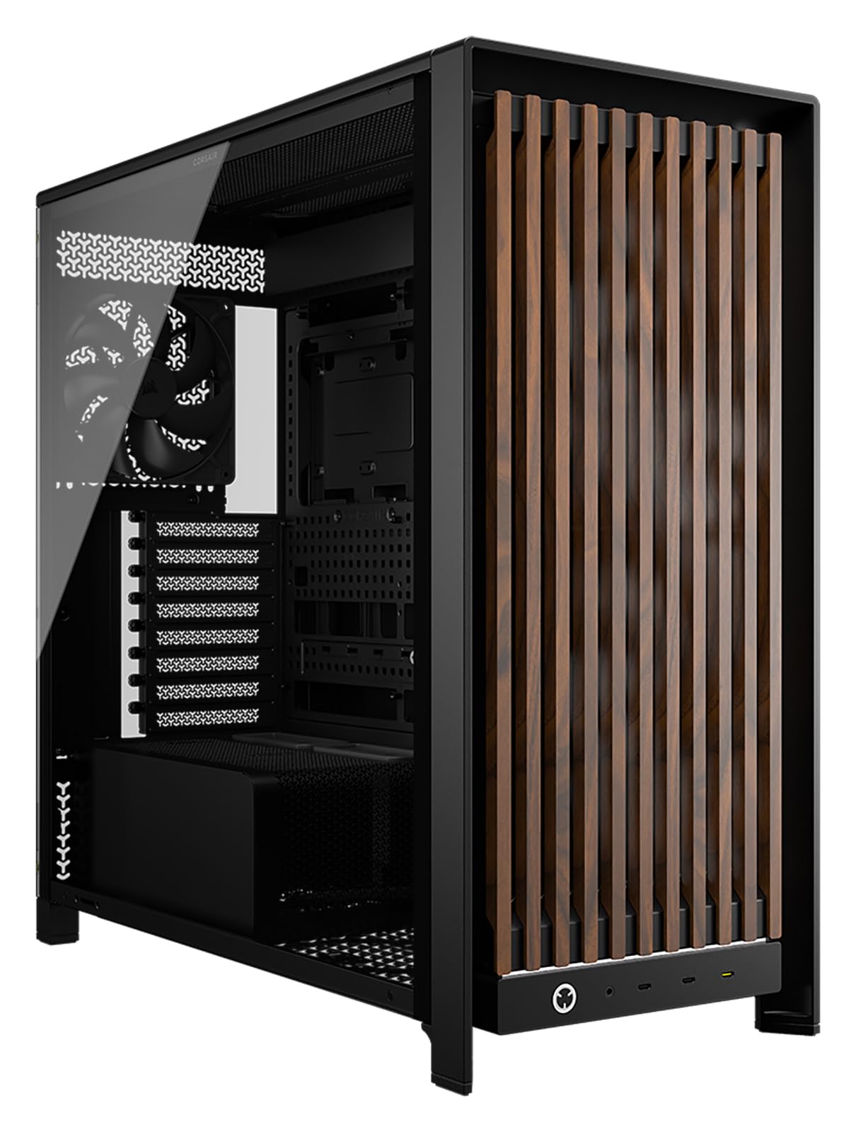 CORSAIR FRAME 5000D WOOD RS Mid-Tower ATX PC obudowa - panel przepływu powietrza z litego drewna, 3 x wstępnie zainstalowane wentylatory, modułowa personalizacja, przestronne wnętrze, GPU Anti-Sag