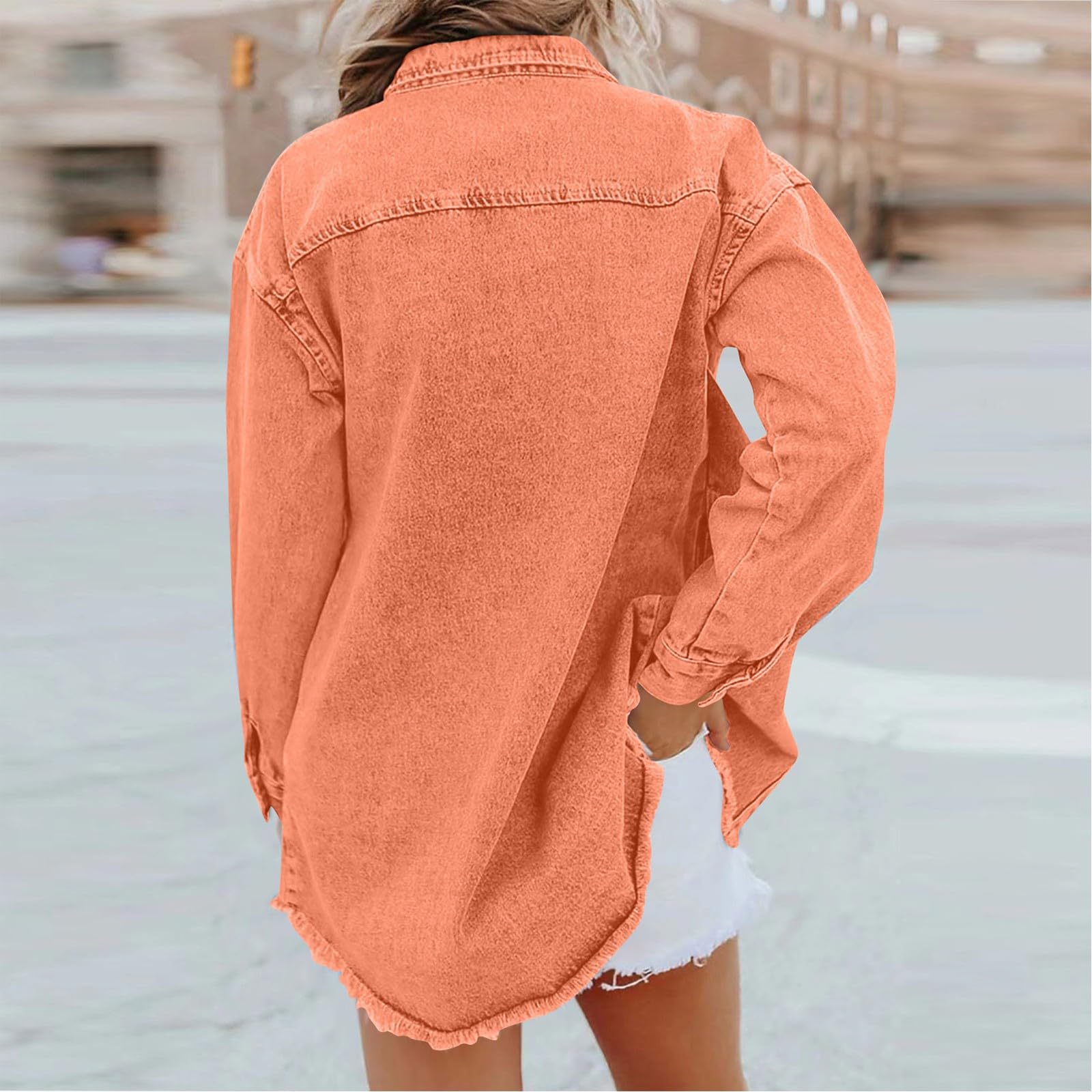 Jeansjacke Damen Oversize Übergangsjacke Casual Button Down Jeanshemd