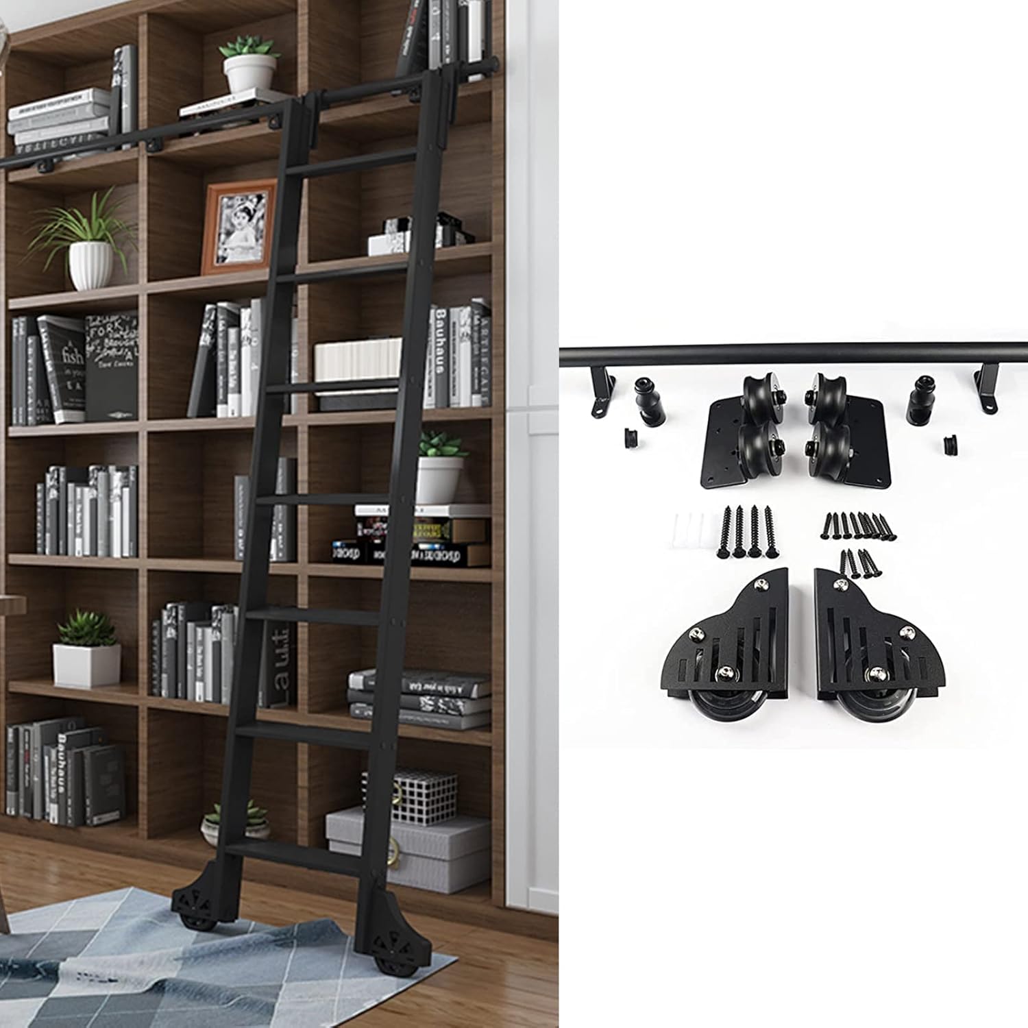 3.3ft-20ft Round Tube Mobile Ladder Track, for Home/Indoor/Loft/Bookstore (No Ladder) Sliding Library Hardware Rolling Full Set Hardware Track Kit (Size : 20ft/600cm Track kit)