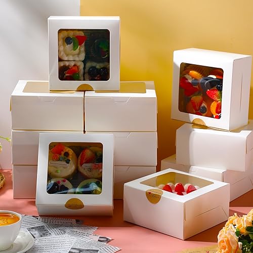 Miniatura 7 de Geyee 80 cajas blancas de panadería con ventana, cajas de galletas de 6 x 6 x 3 pulgadas, cajas de postre, caja desechable para pasteles, donas,