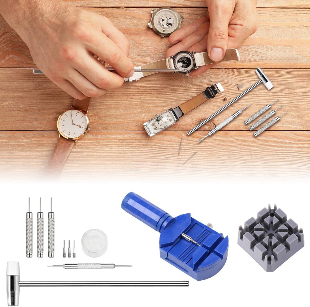 Joyzan Watch Link Removal Tool, Resizing Pin Remover Kit Chain Sizing Strap Adjuster Repair Holder Bracelet Adjustment Band Replacement Back Spare Spring Bar Pin Double Head Hammer Punch DIY Battery