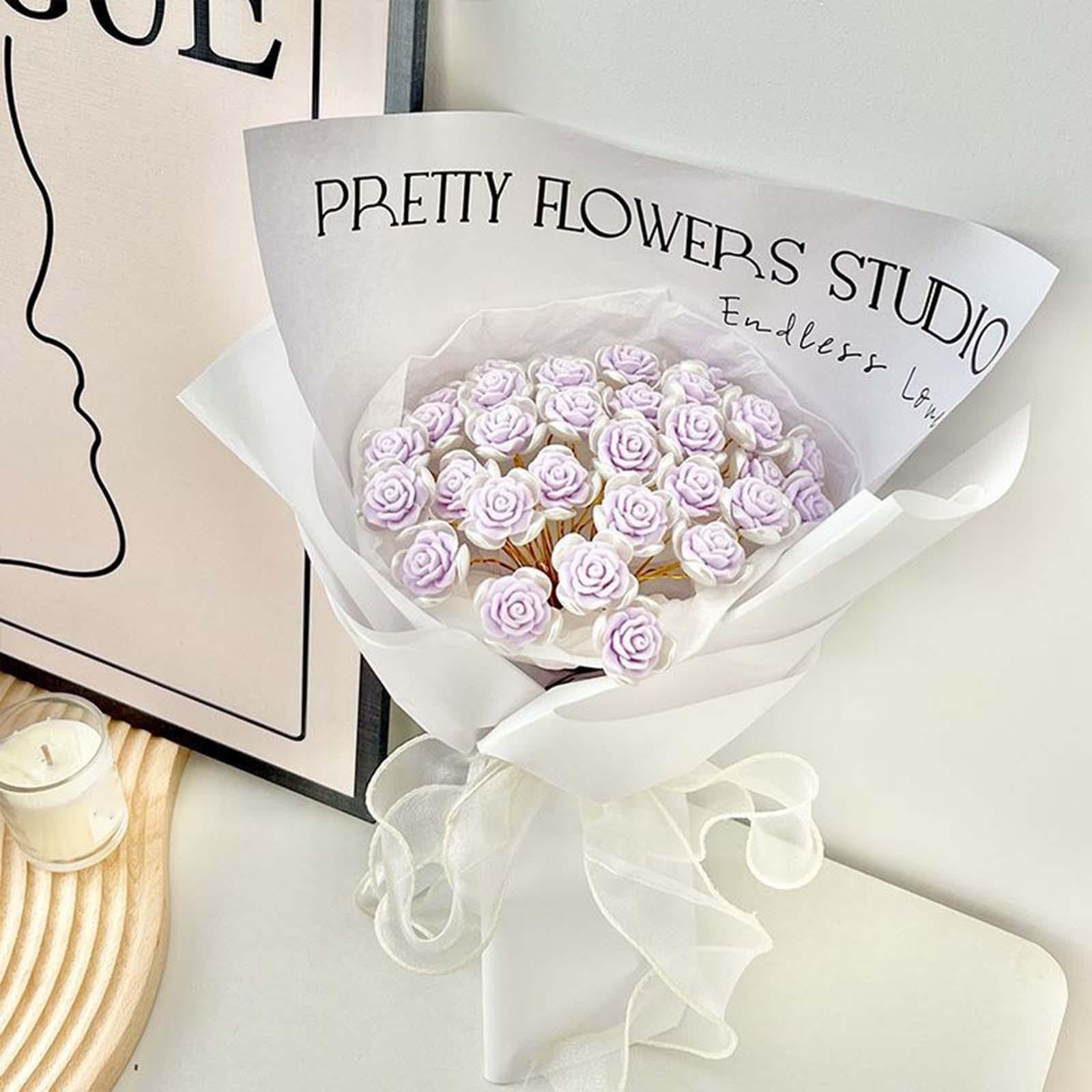 Oshhni Rosenblumenstrauß Bastelset Blumenarrangement Blumenarrangement 99 Rosenblumenstraußherstellungsmaterialien für Valentinstagsgeschenk für Frauen, Violett